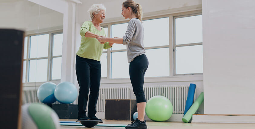 One physical therapy for arthritis you’ll find in Gretna, LA senior lady balancing arthritis physical therapy